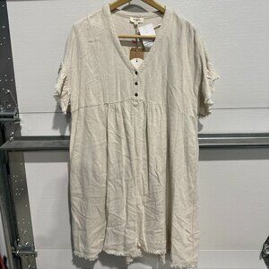 NWT Umgee USA Linen Blend Frayed Hem Shift Dress Size Medium